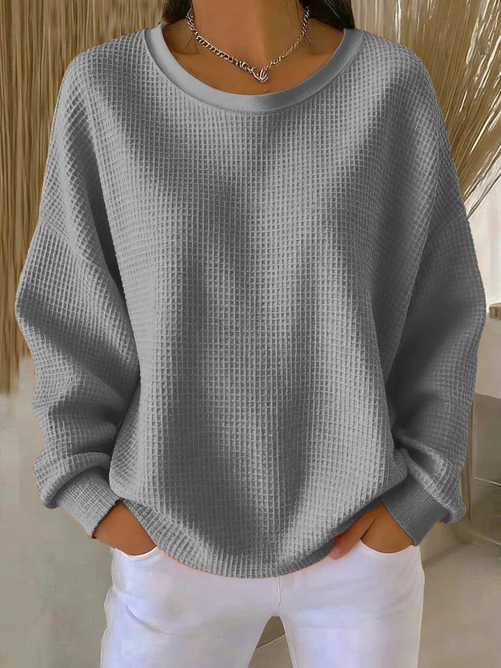 Damen Oversize Waffelstrick-Sweatshirt mit Rundhalsausschnitt Shop Nory