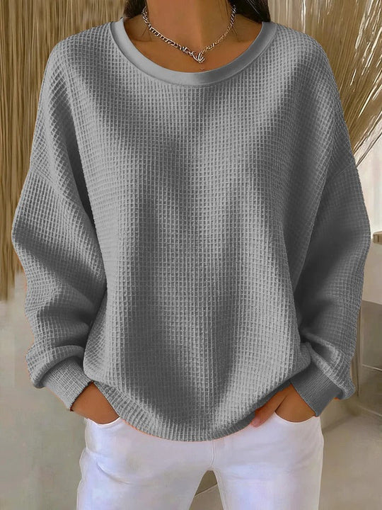 Damen Oversize Waffelstrick-Sweatshirt mit Rundhalsausschnitt Shop Nory