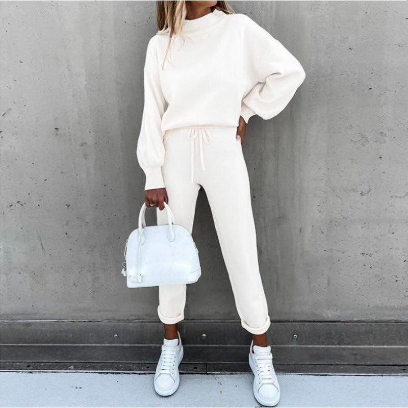 Damen Strick-Loungewear-Set mit Ballonärmeln und taillierter Jogginghose Shop Nory