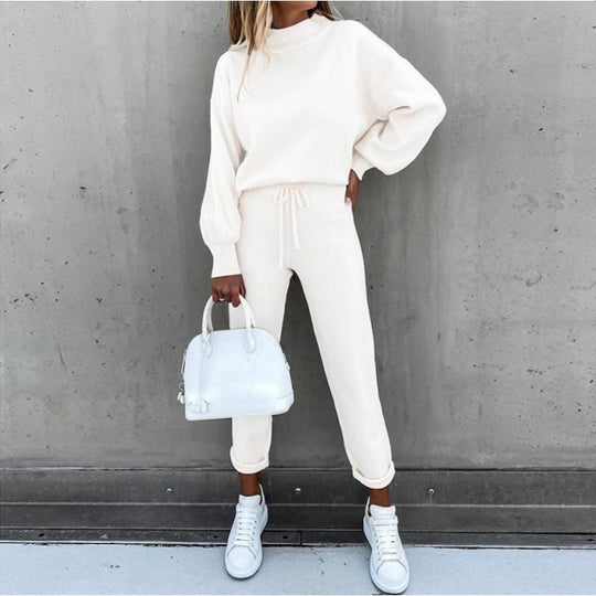 Damen Strick-Loungewear-Set mit Ballonärmeln und taillierter Jogginghose Shop Nory