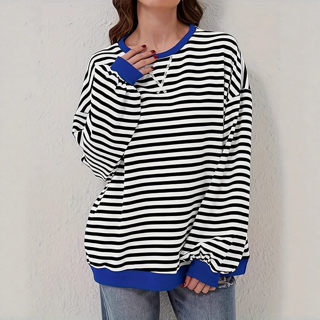 Damen Lässiges Oversize-Streifen-Sweatshirt mit Raglanärmeln und Kontrastbündchen Shop Nory