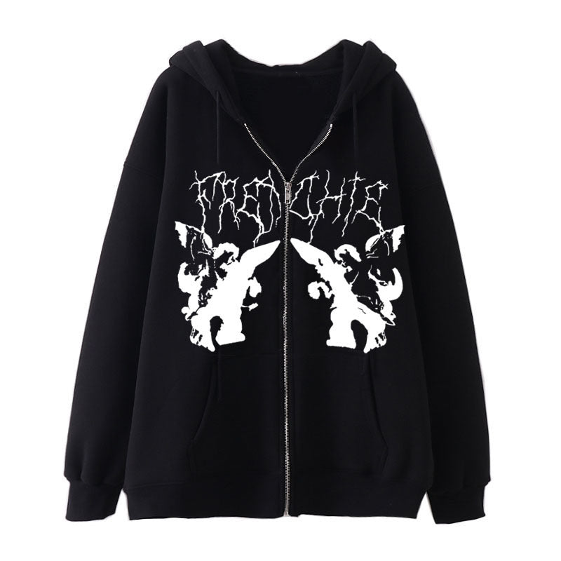 Damen nan Kapuzenjacke mit durchgehendem Reißverschluss und Rippenherz-Print Shop Nory
