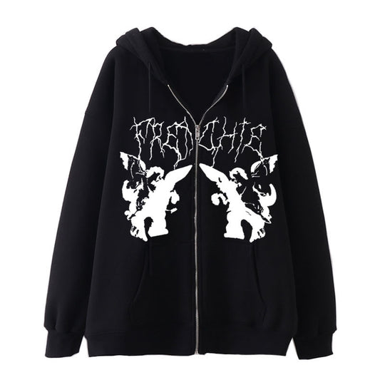 Damen nan Kapuzenjacke mit durchgehendem Reißverschluss und Rippenherz-Print Shop Nory
