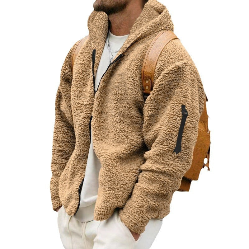Herren nan Sherpa-Fleece Kapuzenjacke mit durchgehendem Reißverschluss und Ärmel-Tasche