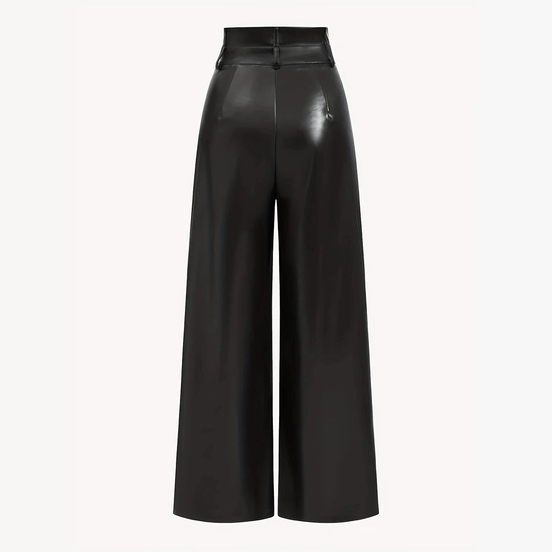 Damen Hochtaillierte Wide‑Leg Kunstlederhose mit Zierknöpfen Shop Nory