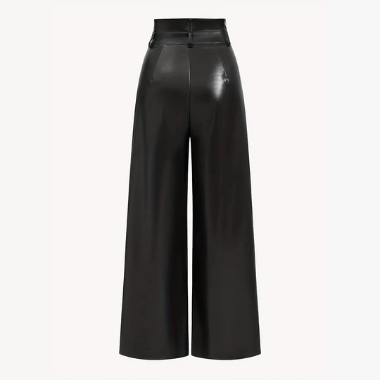 Damen Hochtaillierte Wide‑Leg Kunstlederhose mit Zierknöpfen Shop Nory