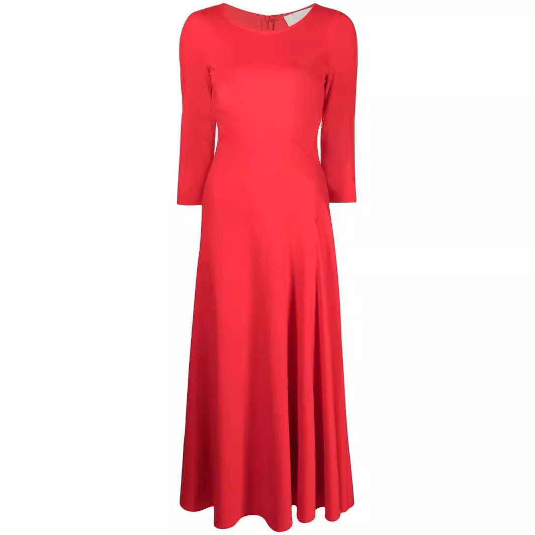 Damen Elegantes Midikleid mit tailliertem A-Linien-Schnitt und dreiviertel Ärmeln Shop Nory