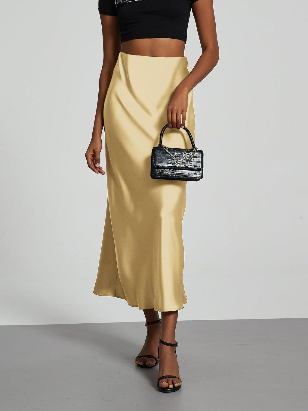 Damen Stilvolle Satin-Stretchrock mit hohem Bund und fließendem Schnitt