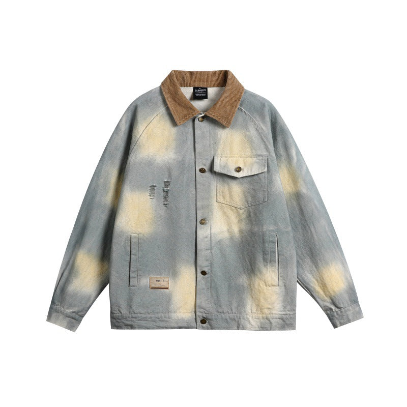 Herren Oversize-Jeansblouson mit Cordkragen und Batik‑Effekt Shop Nory