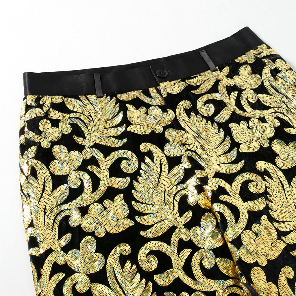 Herren elegante Pailletten-Hosen mit floralem Muster