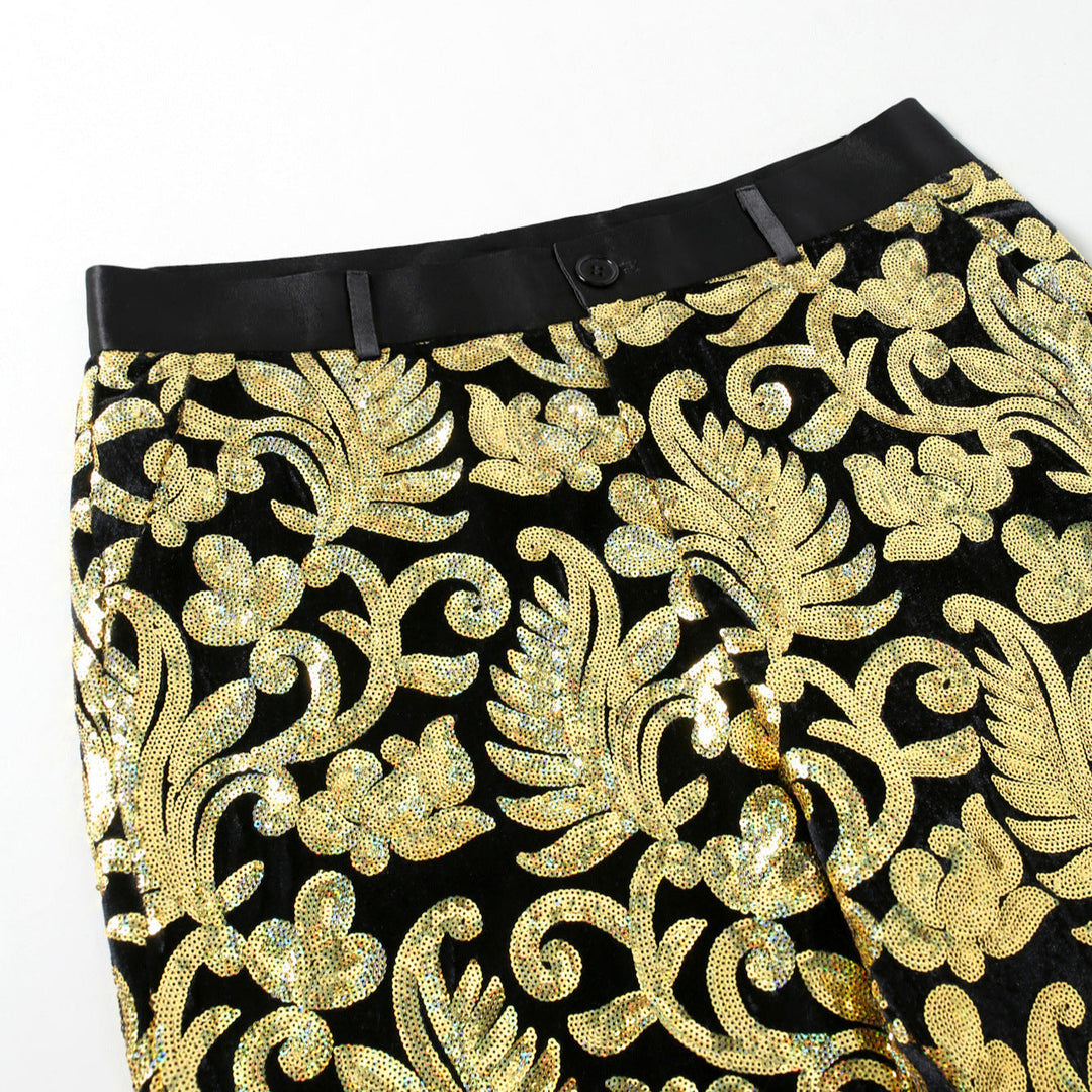 Herren elegante Pailletten-Hosen mit floralem Muster