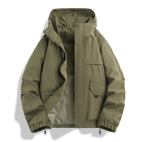 Unisex Leichte zweifarbige Wind- und Regenjacke mit Kapuze, Kordelzug und Reißverschlusstaschen Shop Nory