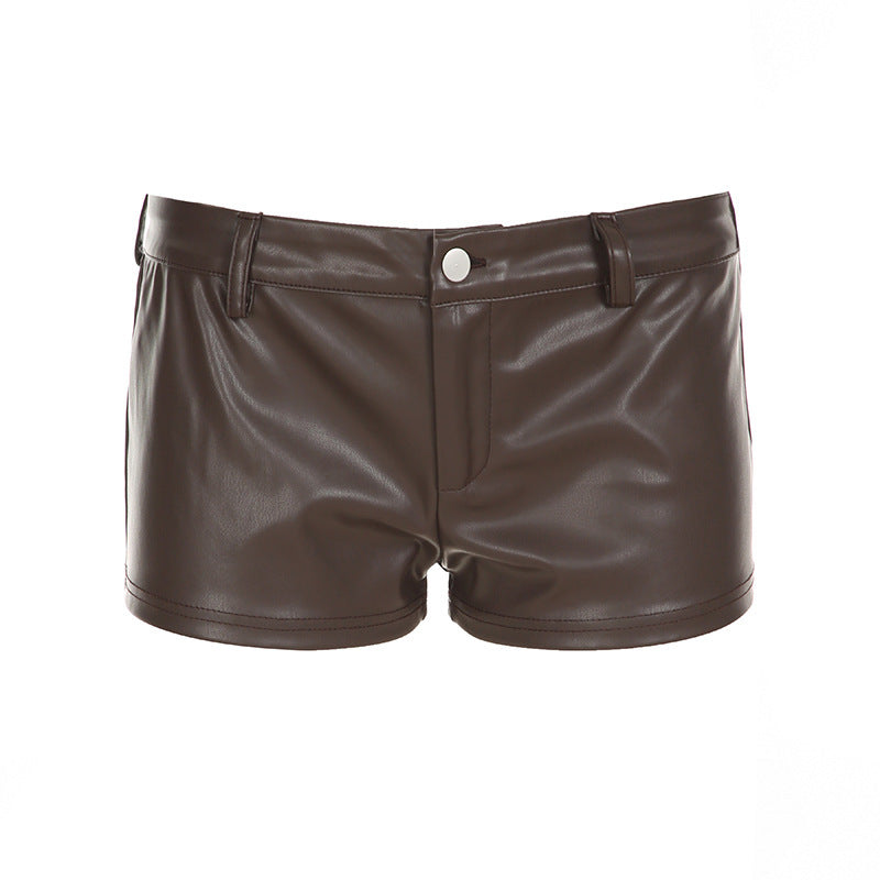 Damen Kunstleder-Shorts mit dekorativen Knopfdetails