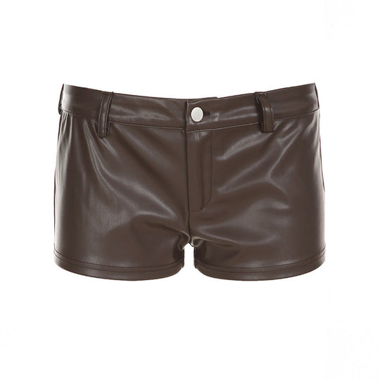 Damen Kunstleder-Shorts mit dekorativen Knopfdetails