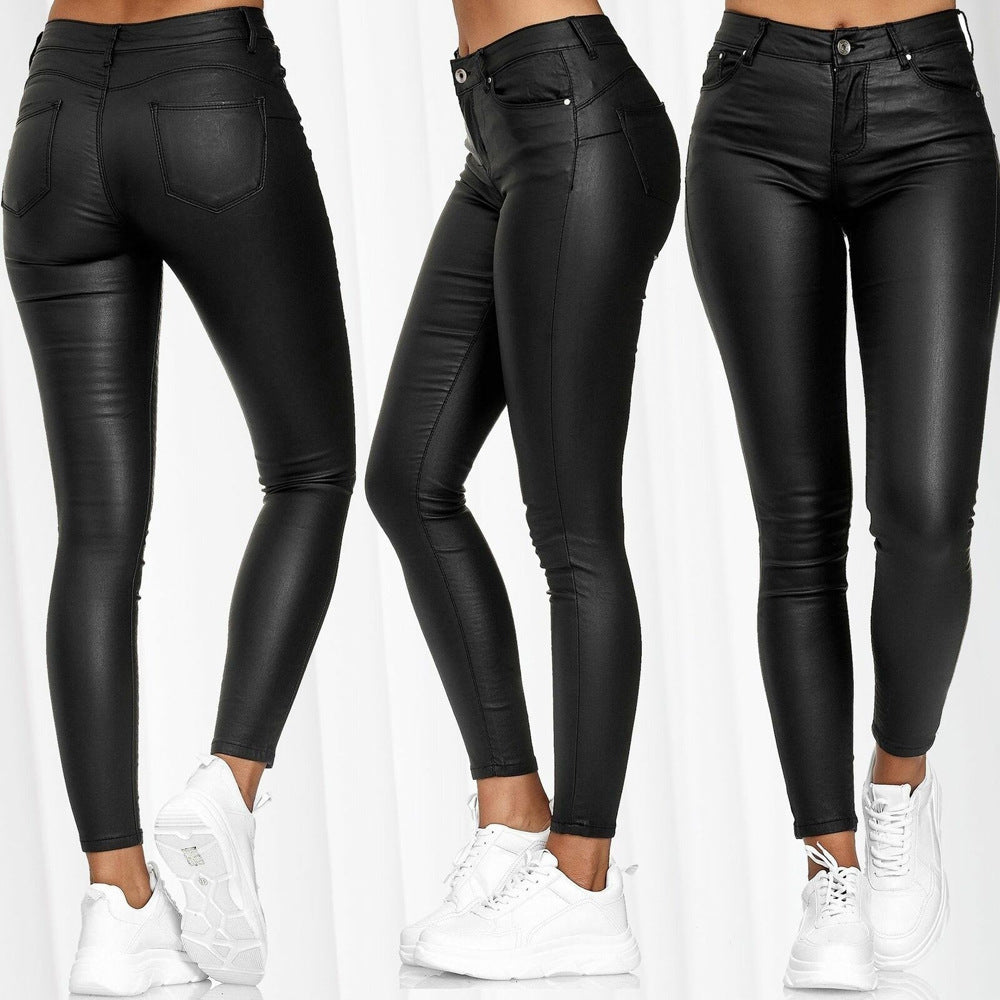 Damen Beschichtete High-Waist Skinny-Jeansoptik Hose Shop Nory