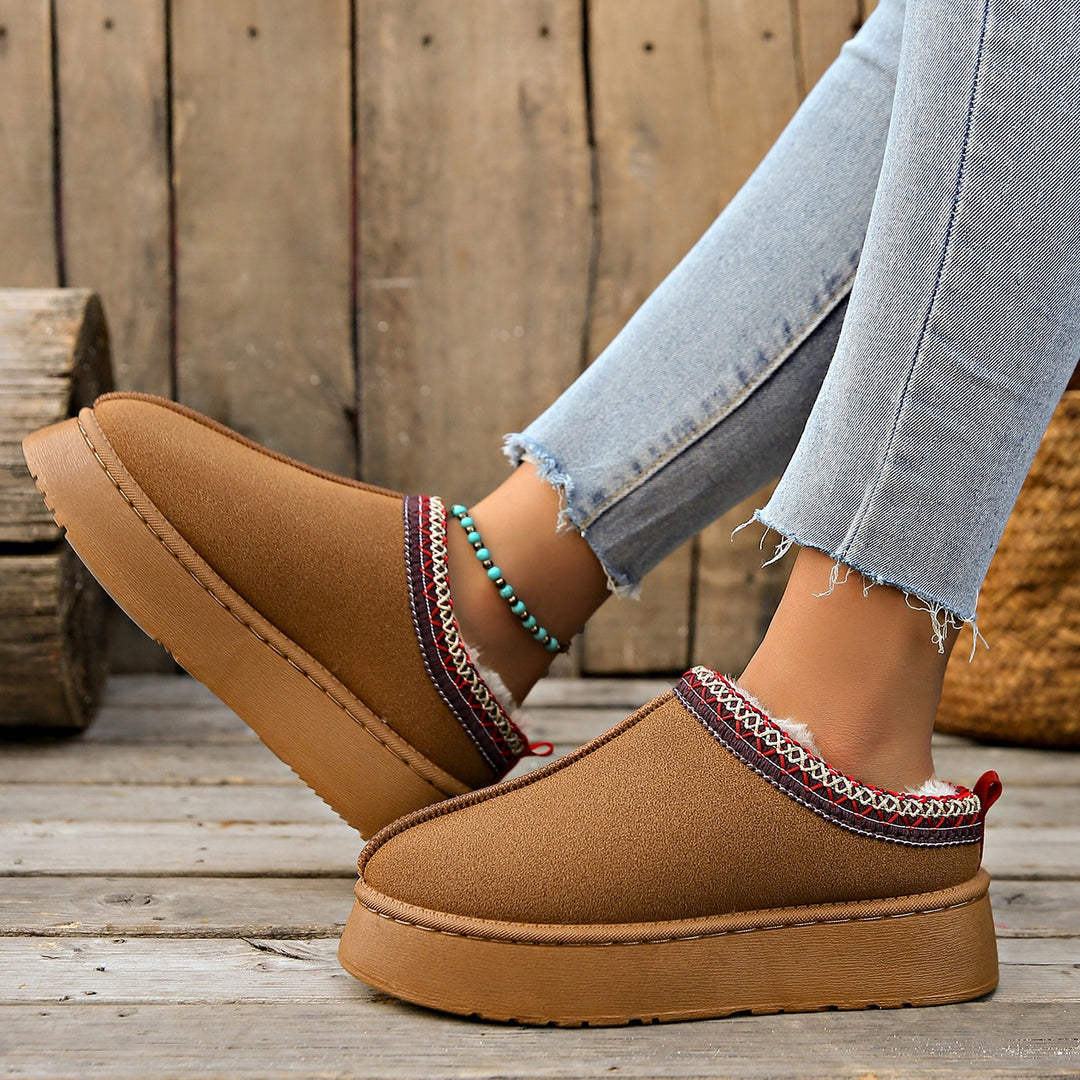Damen Gefütterte Hausschuhe-Mules mit Teddyfutter und dekorativem Strickbesatz Shop Nory