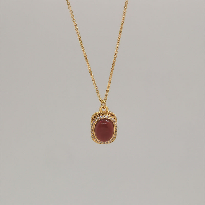 Damen elegante Halskette mit ovalem grünen Anhänger und funkelnden Zirkonia Shop Nory