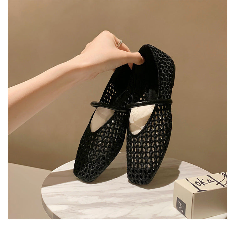 Damen Ballerina-Schuhe mit atmungsaktivem Mesh-Obermaterial und elastischem Riemen