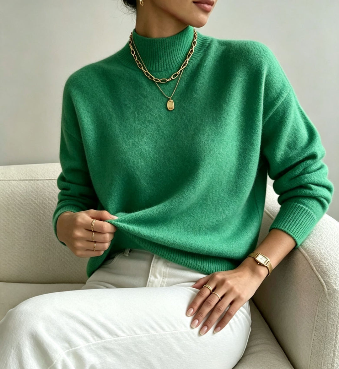 Damen kuscheliger Feinstrickpullover mit Stehkragen und überschnittener Schulter Shop Nory
