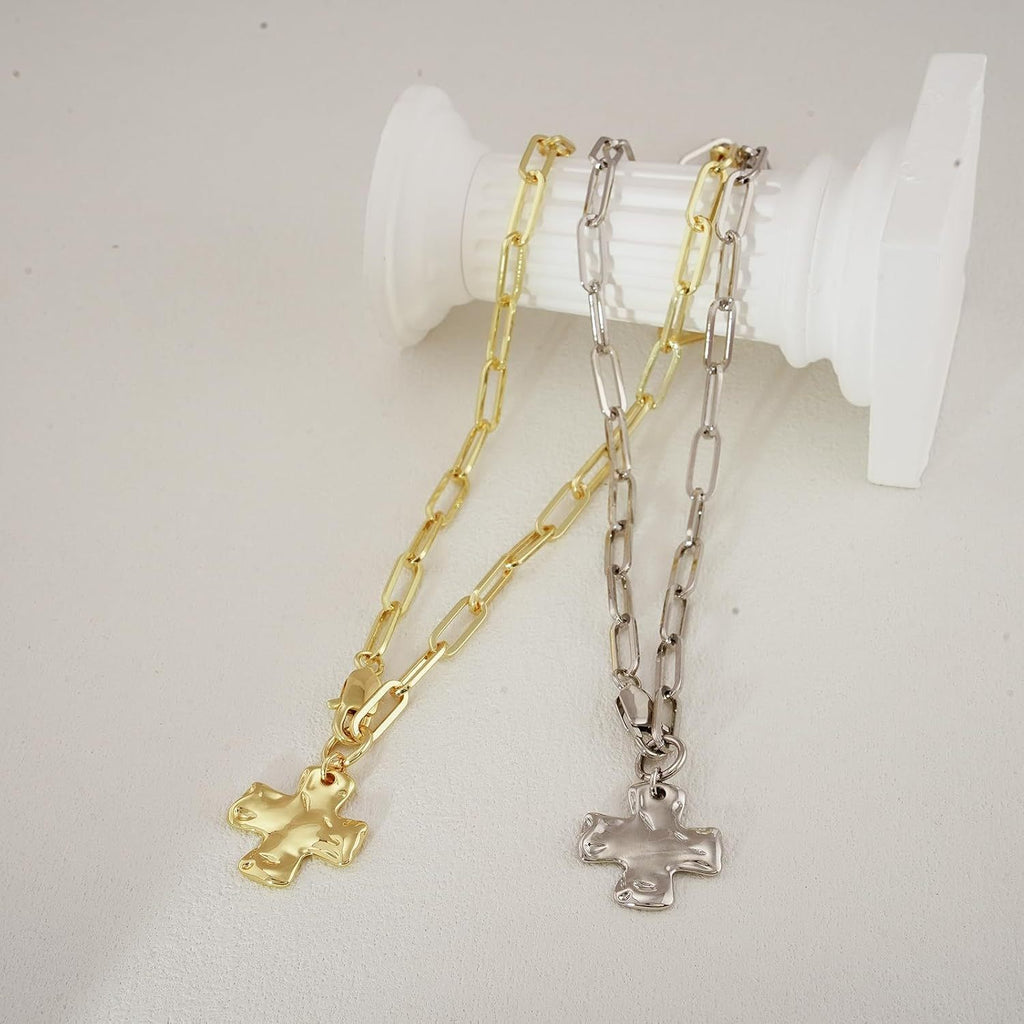 Damen Halskette mit markantem Kreuzanhänger und Kettendesign Shop Nory