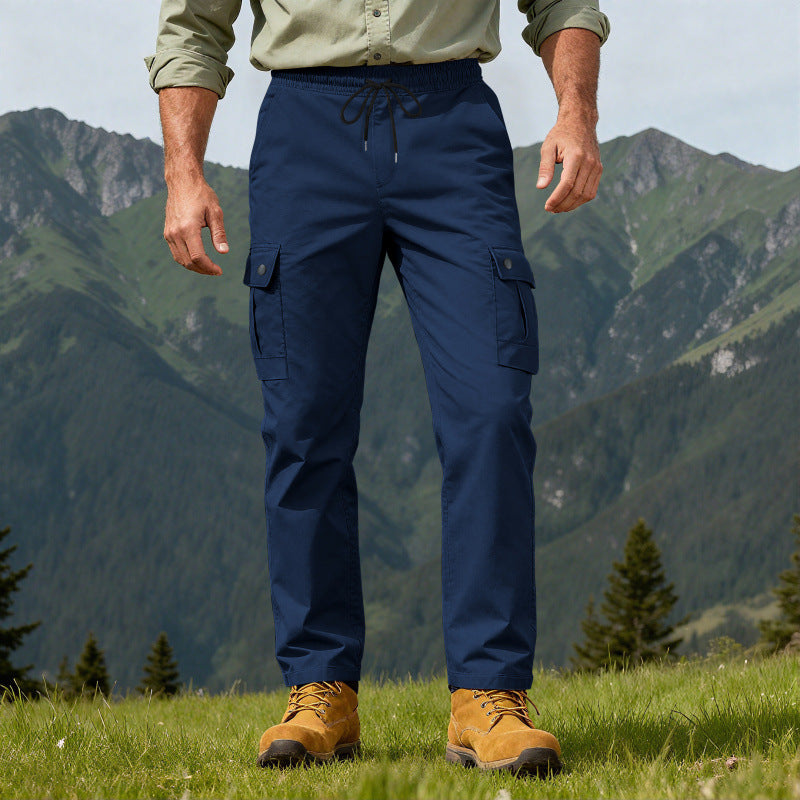 Herren nan robuste Freizeit-Cargohose mit elastischem Bund Tunnelzug und Mehrfachtaschen