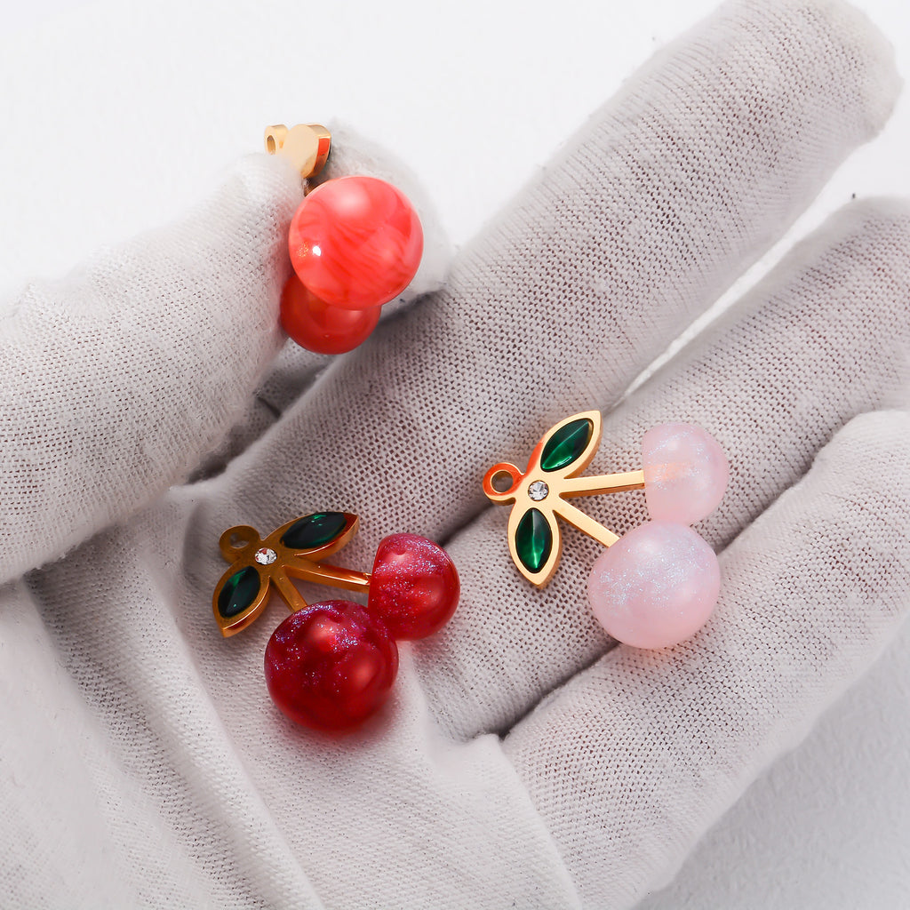 Damen Schmuckanhänger mit Kirschmotiv und funkelnden Kristallen Shop Nory