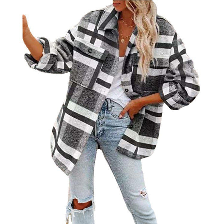 Damen Oversize-Karo-Hemdjacke mit Brusttaschen und weichem Flanell Shop Nory