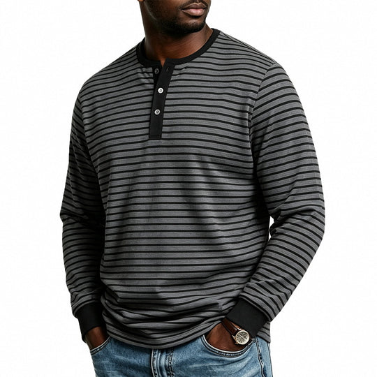 Herren Gestreiftes Langarm-Henleyshirt aus Baumwollmischung mit Knopfleiste Shop Nory