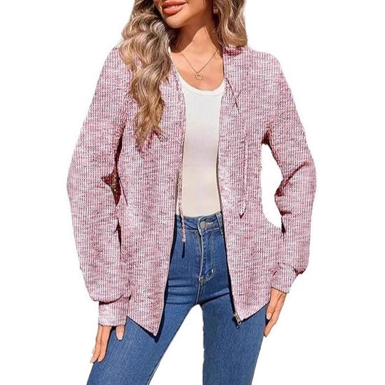 Damen Leichter Strick-Kapuzencardigan mit durchgehendem Reißverschluss und Eingrifftaschen Shop Nory