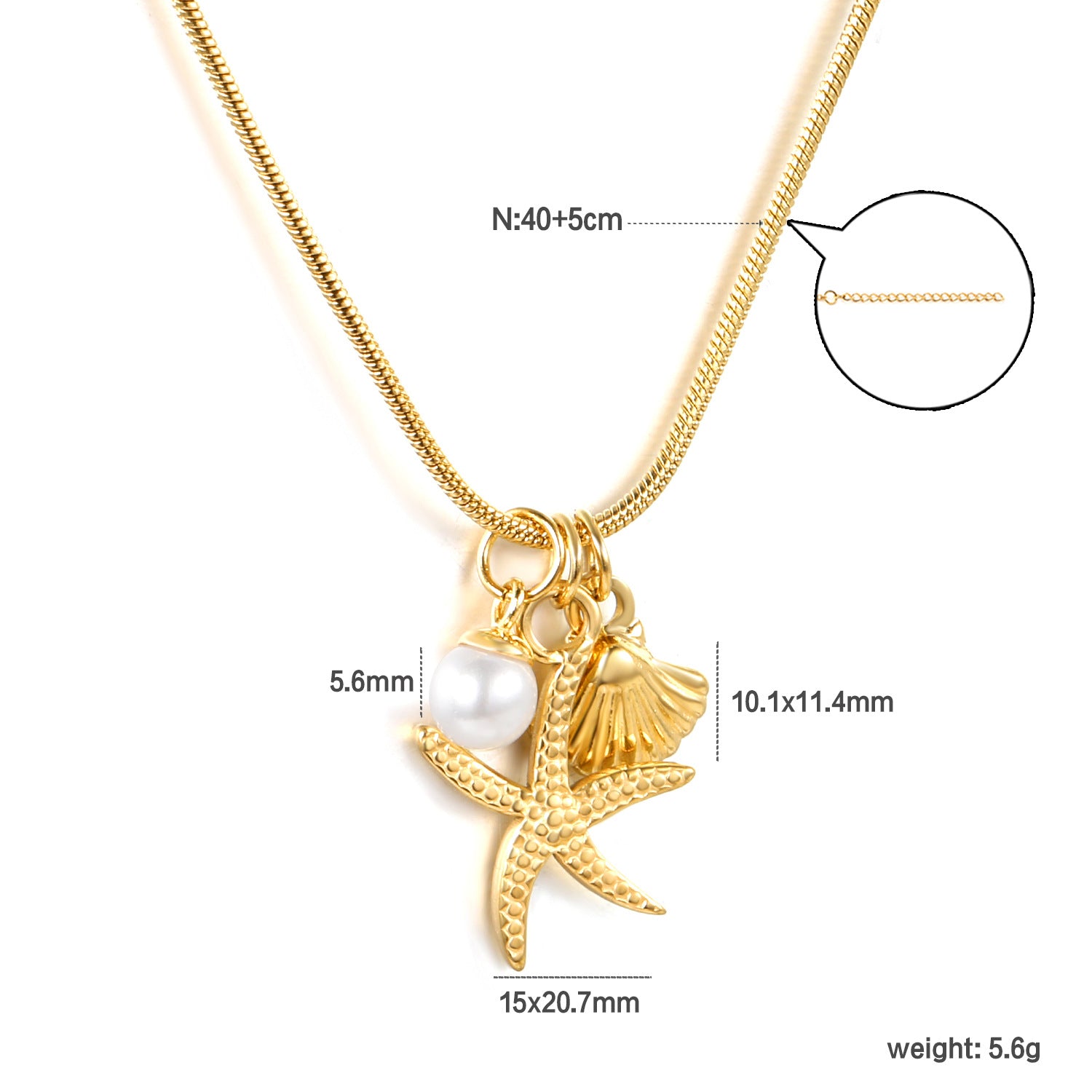 Damen Halskette mit maritimem Muschel- und Seestern-Anhänger Shop Nory
