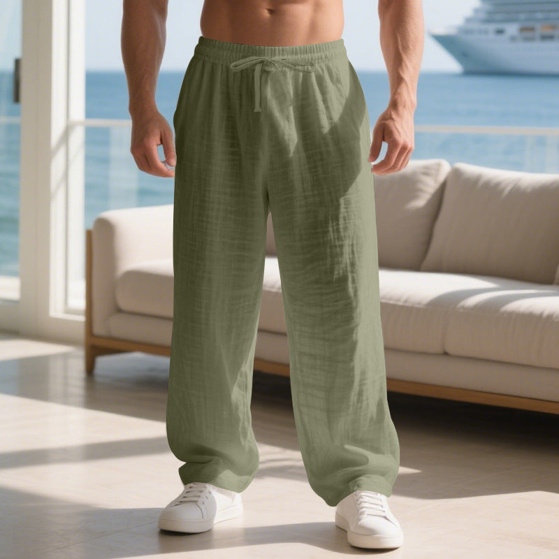 Herren lockere Sommerhose aus leichtem Leinenmaterial mit elastischem Bund und Seitentaschen
