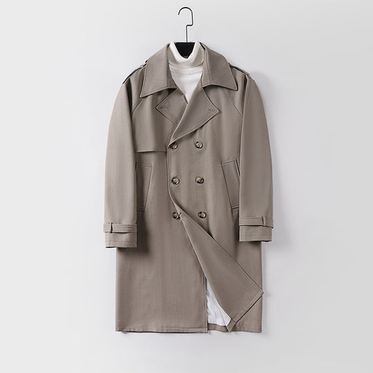 Herren Midilanger Oversize-Trenchcoat mit doppelter Knopfreihe und Schulterklappen Shop Nory
