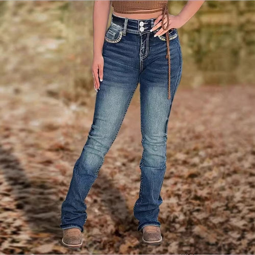Damen Hochtaillierte Slim‑Straight Jeans mit V‑förmigem Bund und Superstretch-Denim Shop Nory