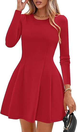 Damen Langärmeliges A-Linien Skaterkleid mit figurschmeichelnden Nähten Shop Nory