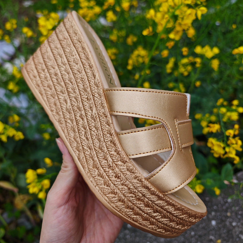 Damen Plateau-Pantoletten mit stilvollem Riemendesign und raffinierter Jute-Textur