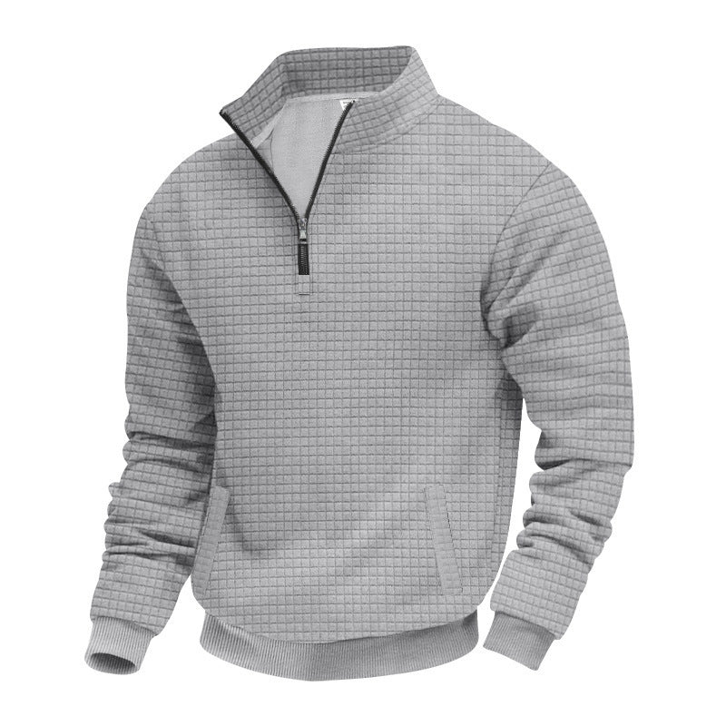 Herren nan Waffelstrick-Halbzip-Pullover mit Stehkragen und elastischem Saum Shop Nory