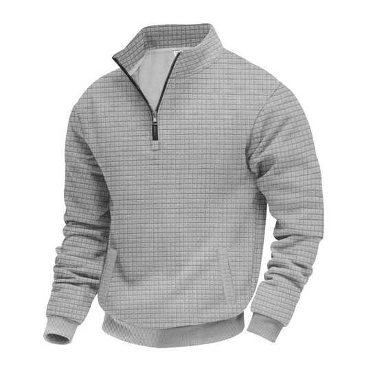 Herren nan Waffelstrick-Halbzip-Pullover mit Stehkragen und elastischem Saum Shop Nory