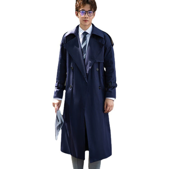 Herren Doppelreihiger Trenchcoat mit Taillengürtel und Epauletten Shop Nory