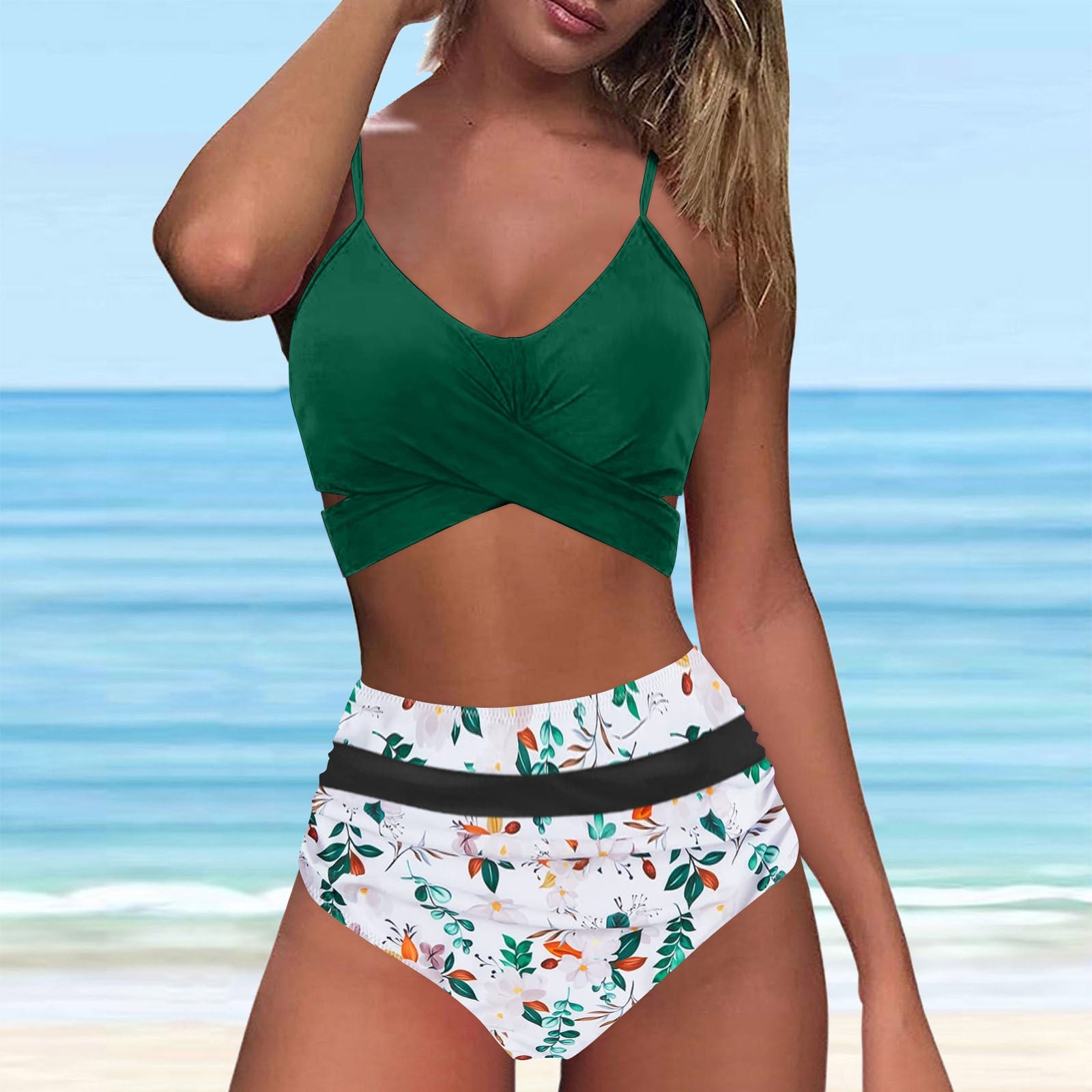 Damen High-Waist Bikini Set mit modischem Wickel-Oberteil