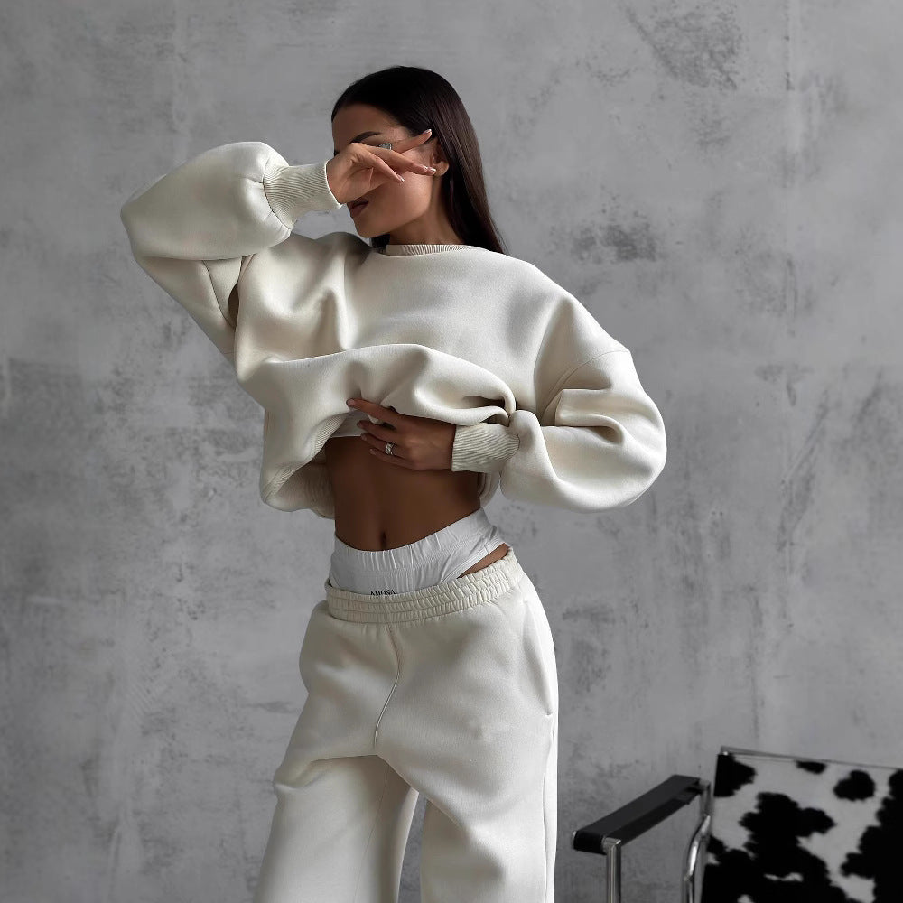 Damen taillenhohe French-Terry Jogginghose mit elastischem Bund und gerippten Fußbündchen Shop Nory