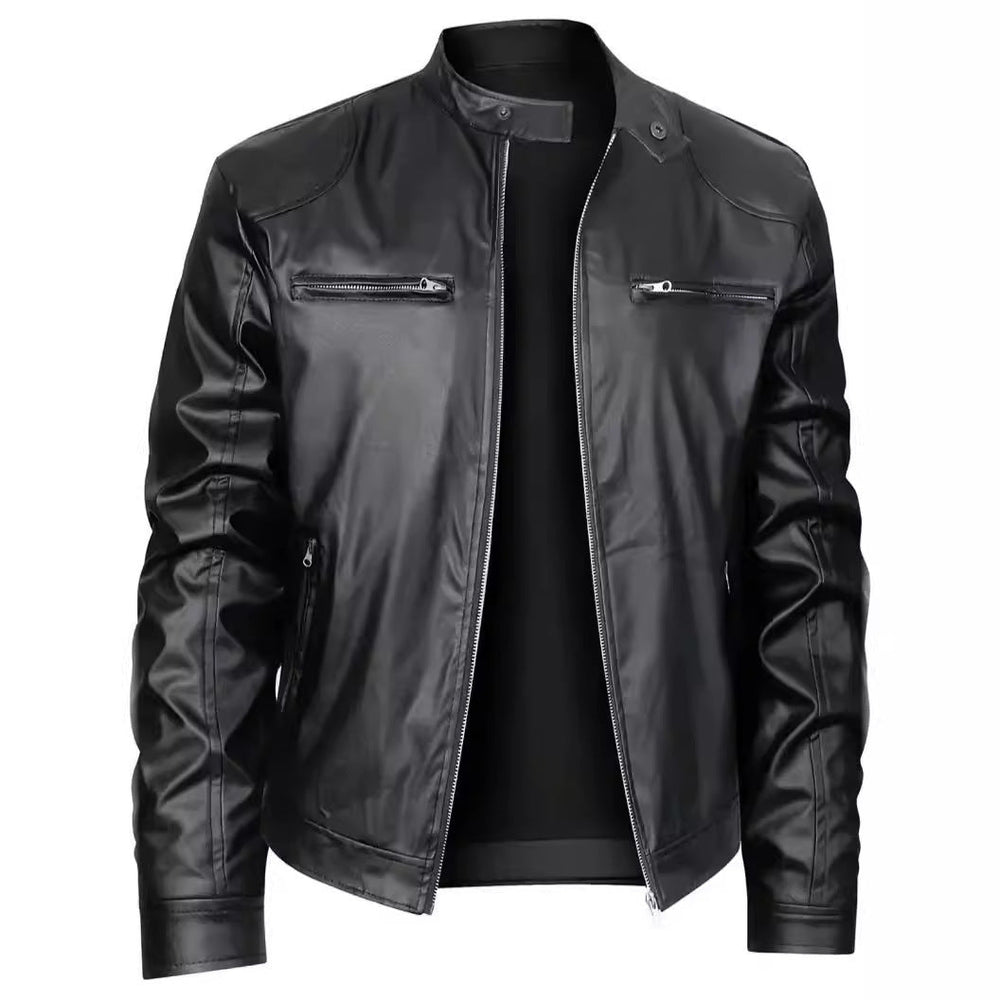 Herren Kunstleder Bikerjacke mit Taschen