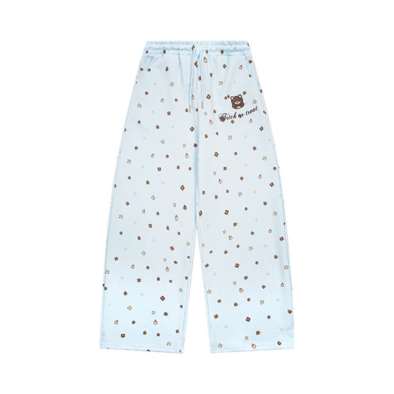 Damen Weite Loungehose im Culotte‑Stil mit elastischem Komfortbund und süßem Bären‑Print Shop Nory