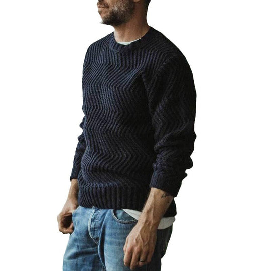 Herren Grobgestrickter Strickpullover mit Zickzack-Struktur und Rundhalsausschnitt Shop Nory