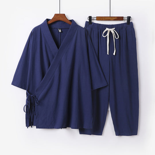 Herren Kimono-Loungewear-Set mit Wickeloberteil, Kordelbundhose und lockerer Passform Shop Nory