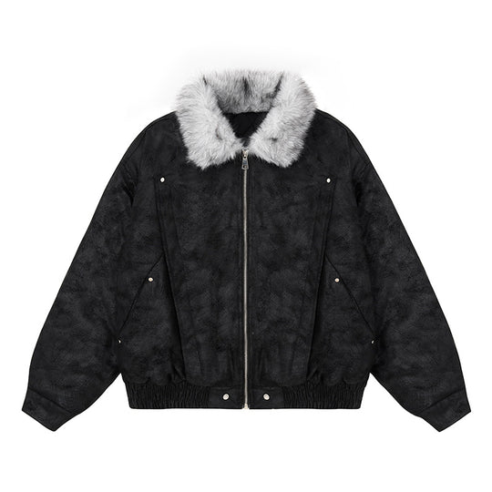 Damen Oversize-Bomberjacke mit Kunstfellkragen und elastischem Saum Shop Nory