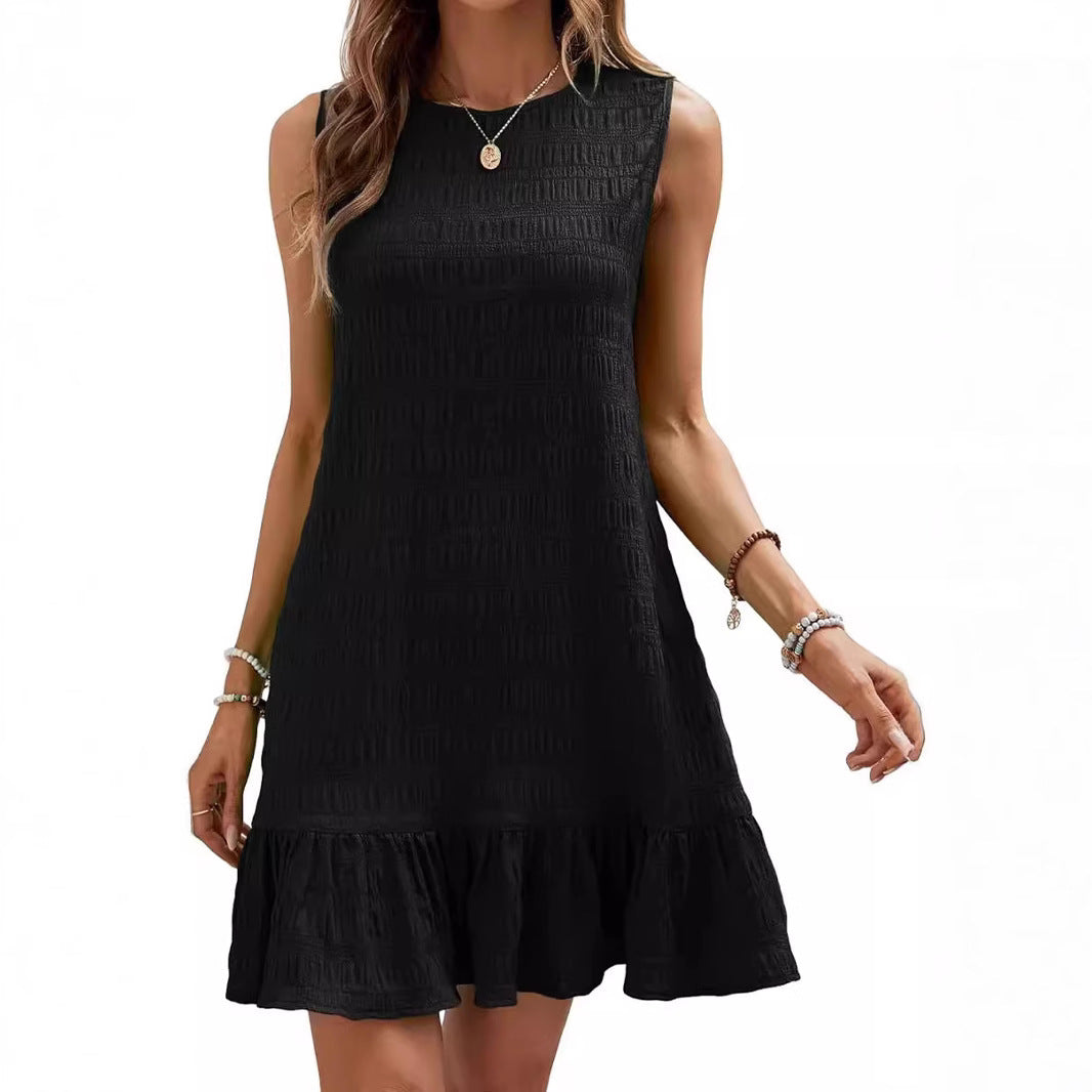 Damen ärmelloses Sommerkleid mit Rüschensaum und strukturierter Oberfläche