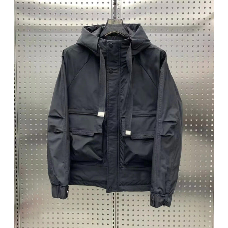 Herren Leichte Utility-Jacke mit Kapuze, mehreren Pattentaschen und verdecktem Reißverschluss Shop Nory