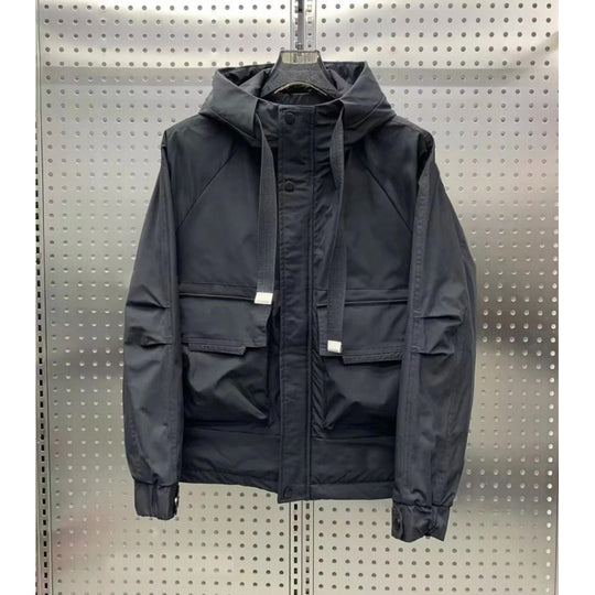 Herren Leichte Utility-Jacke mit Kapuze, mehreren Pattentaschen und verdecktem Reißverschluss Shop Nory