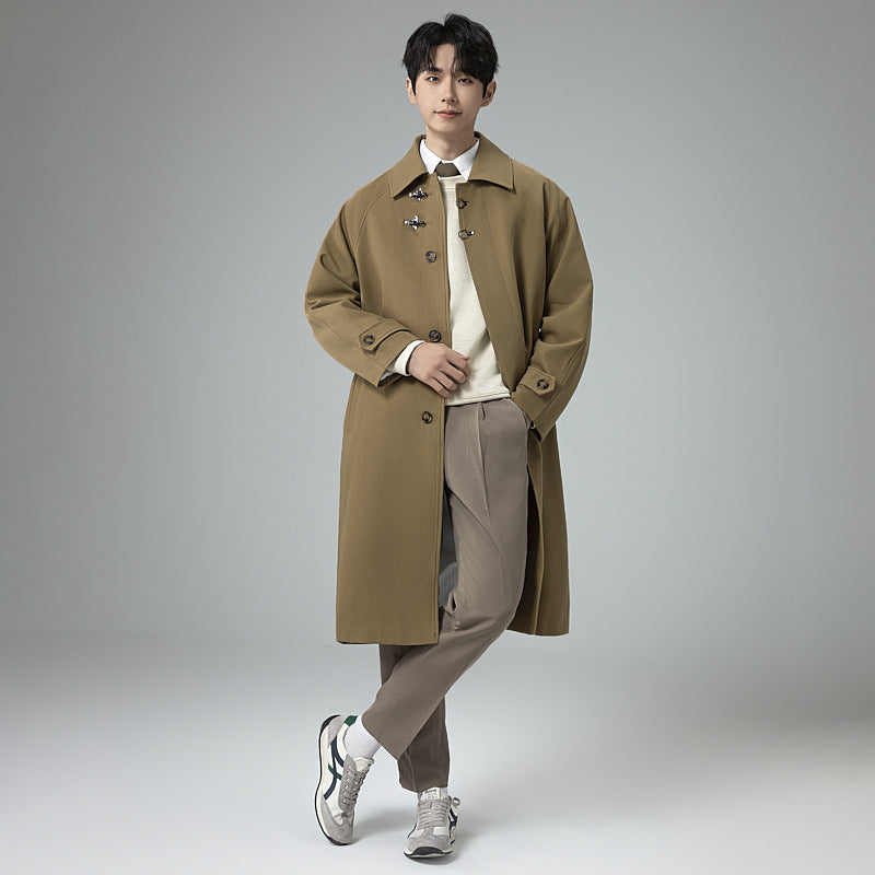 Herren Lang geschnittener Mantel im modernen Duffle‑Stil mit Knebelverschlüssen und gestreiftem Innenfutter Shop Nory