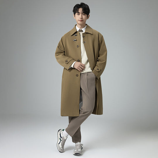 Herren Lang geschnittener Mantel im modernen Duffle‑Stil mit Knebelverschlüssen und gestreiftem Innenfutter Shop Nory